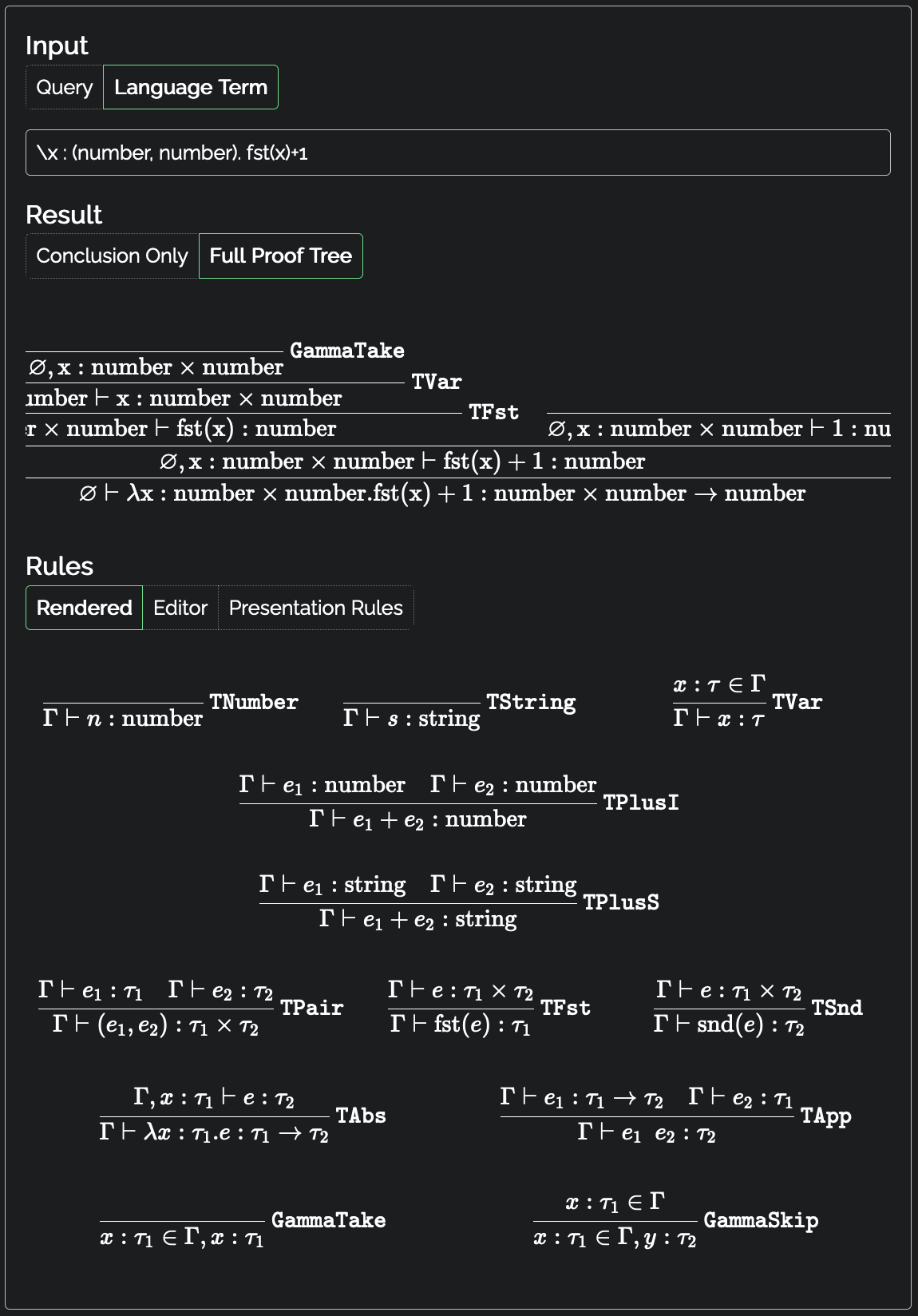 A screenshot of a Bergamot widget with some type rules