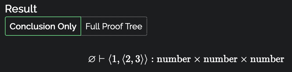 The LaTeX output when angle brackets are used in the rule instead of parentheses.